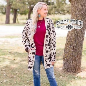 Crazy train long cow print cardigan NWT small
